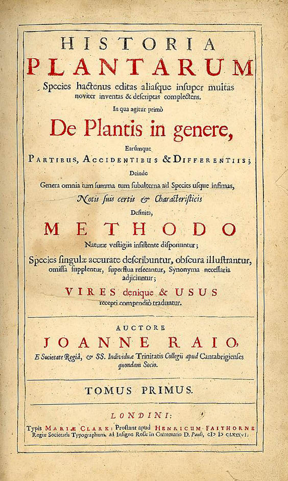 Title page of John Ray's Historia Plantarum, London, 1686
